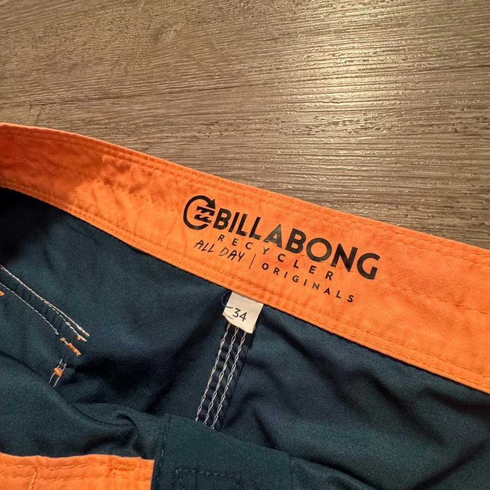 Billabong Board Shorts Mens 34 Blue Orange Recycled Surf Swim Trunks Beach Logo
